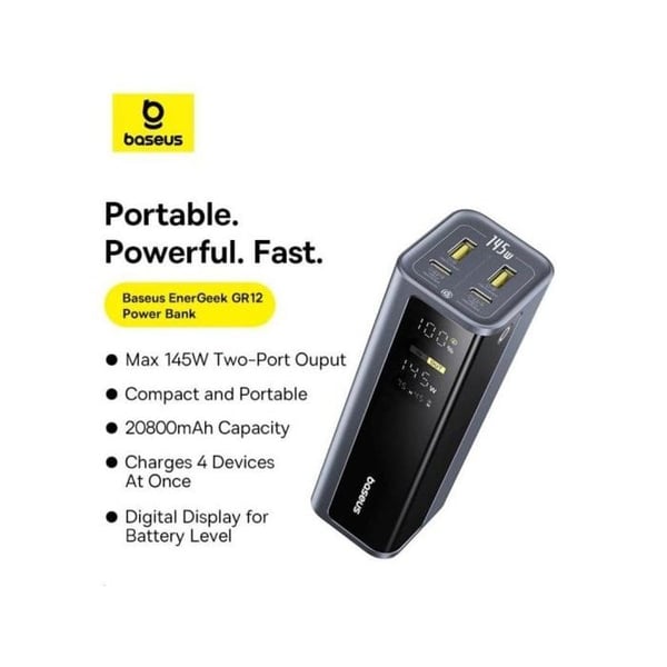 Power Bank Baseus EnerGeek GP12 20800mAh 145W digital skærm 2xUSB-C 2xUSB-A hurtig opladning