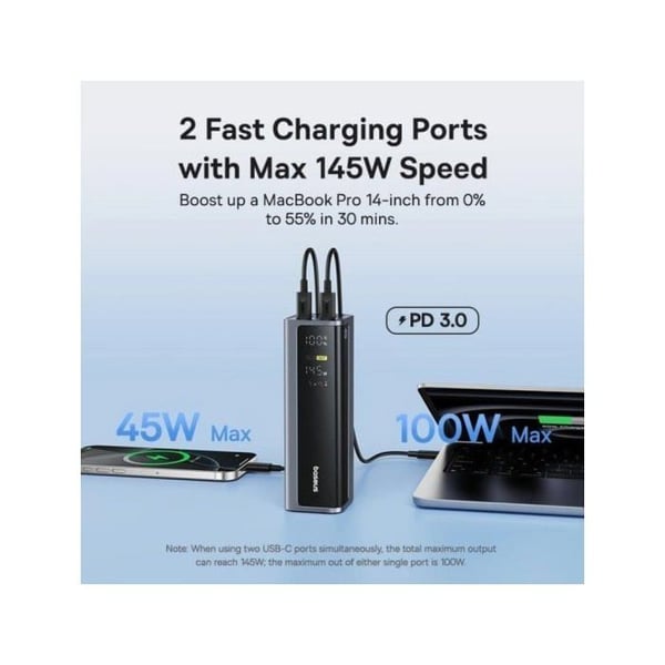 Power Bank Baseus EnerGeek GP12 20800mAh 145W digital skærm 2xUSB-C 2xUSB-A hurtig opladning