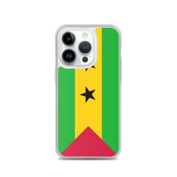 Mobilskal – Flagga för São Tomé och Príncipe – Kompatibel med iPhone 14 Pro – Mjukt skal – Slitstarkt och stöttåligt – Pixelforma