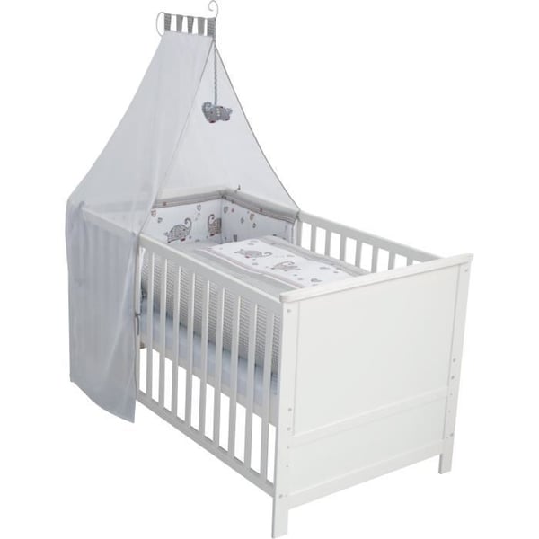 Komplett set med ROBA Jumbotwins Cabriolet Babysäng 70x140 cm - Textilutrustning ingår - Vit