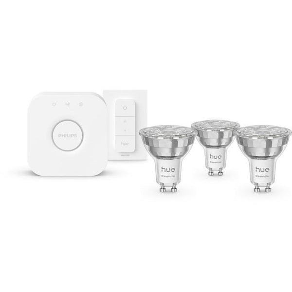 Startpaket - PHILIPS HUE - Vit och färgad stämningsbelysning - 1 Bridge + 3 LED GU10 spotlights + 1 dimmerbrytare