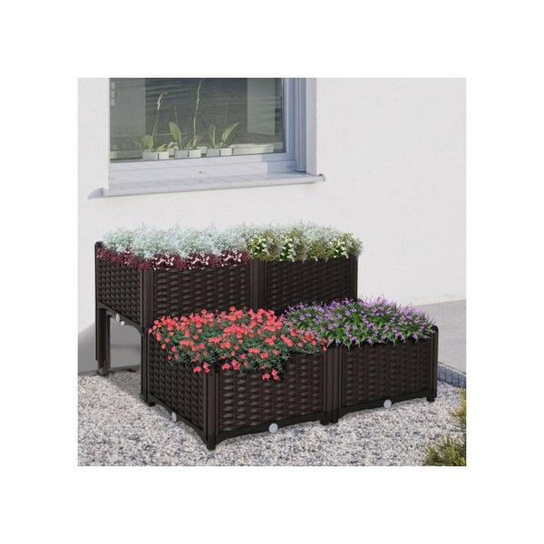 Hævet plantekasse - Outsunny - Rattan - 40x40x44cm - Velegnet til udendørs brug - Brun
