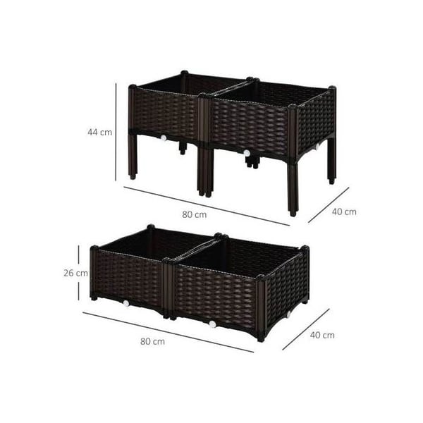 Hævet plantekasse - Outsunny - Rattan - 40x40x44cm - Velegnet til udendørs brug - Brun