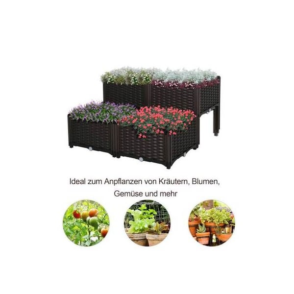 Hævet plantekasse - Outsunny - Rattan - 40x40x44cm - Velegnet til udendørs brug - Brun