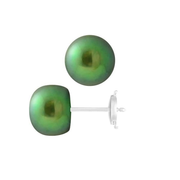 Örhängen - PERLINEA - Äkta sötvattenspärlor 9-10 mm - Intensiv grön - 9 Cts Vitguld - AAA+
