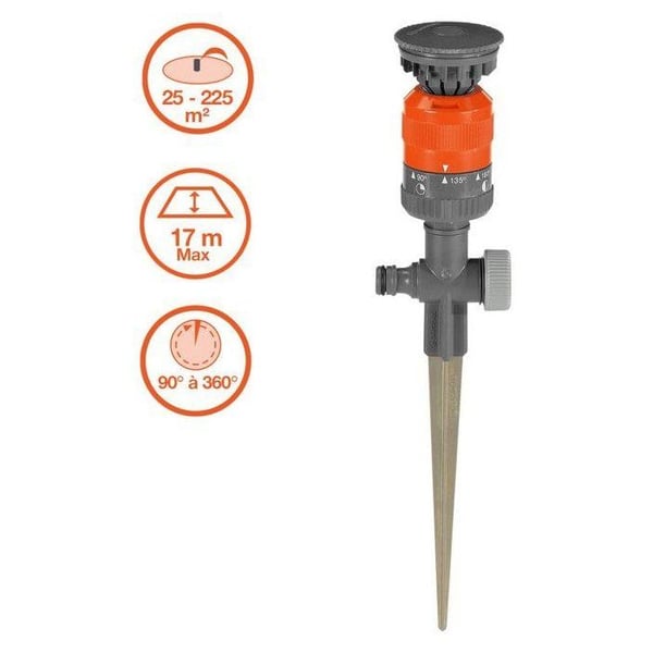 GARDENA Vario Comfort Circular Sprinkler – Yta 225m² max – Räckvidd 8,5m max – Bevattningsskåror 45-360° – 5 års garanti (1949-20)
