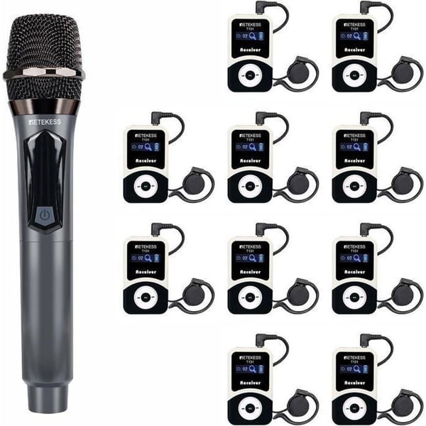 Retecess T131 Wireless Tour Guide System, 100m/328ft Audio Whisper, Mikrofon, 10 mottagare, 18 timmars standby