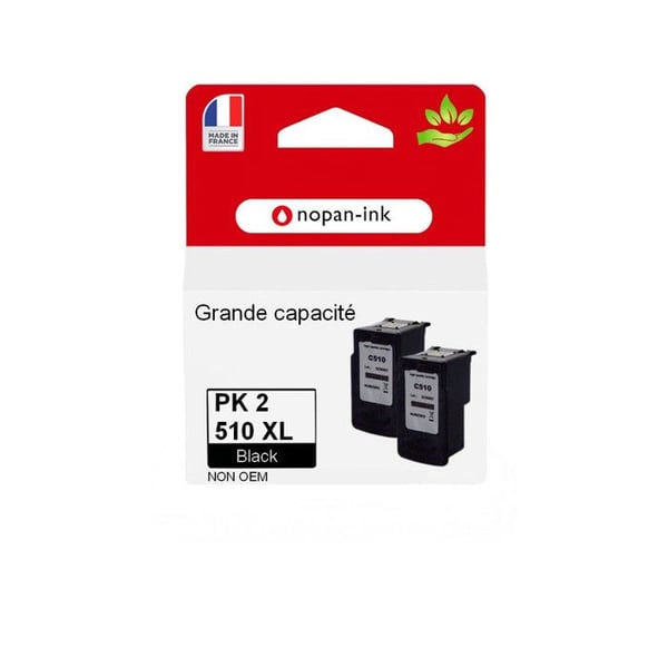 PG 510XL tillverkad i Frankrike, 2 Återvunnen bläckpatron för CANON PG510 XL Svart kompatibel med Pixma MP495 MP280 MP480 MP490 i