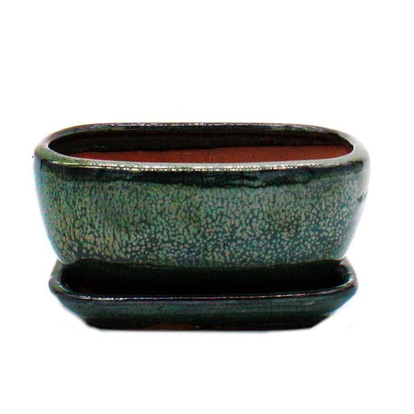 bonsai skål med fat Gr. 2 - Grön - rektangulär - Modell gb5 - l 17cm - b 13cm - h 7,5 cm