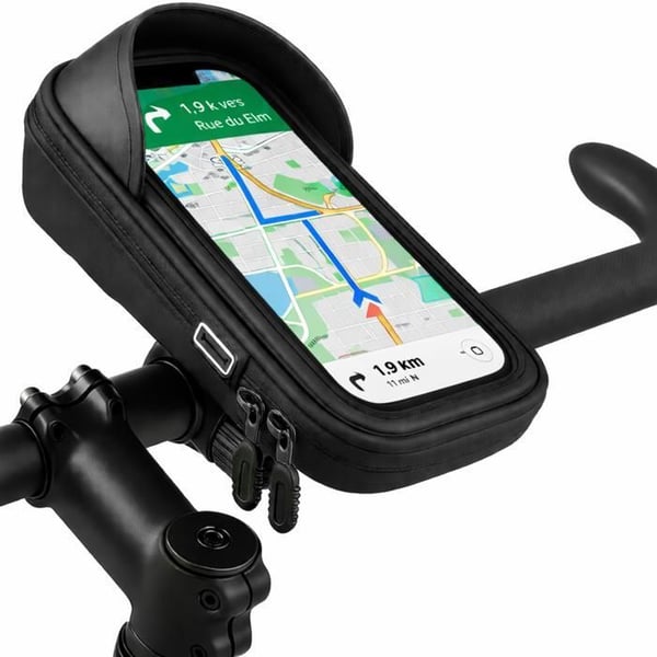 Stöd för telefon, cykel, motorcykel, sparkcykel, scooter, barnvagn – Vattentät 360° roterande telefonväska för styre, smartphone 5,5 till 8" Phonilli