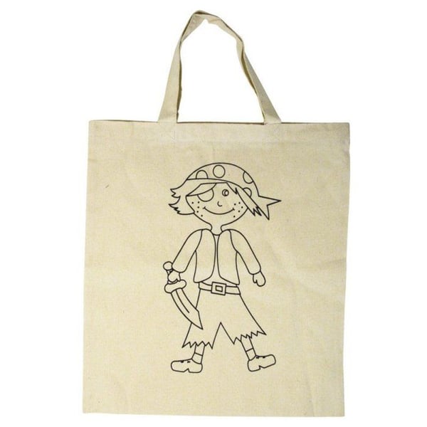 Kanvasväska, med tryck, 42x38cm, beige, 1st, Mönster: Pirat
