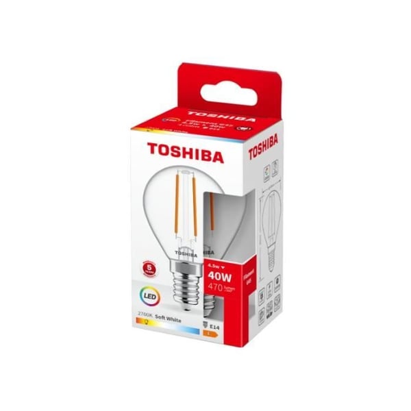 LED-lampa - TOSHIBA - G45 E14 - Varmvit - 4,5W - Klass F