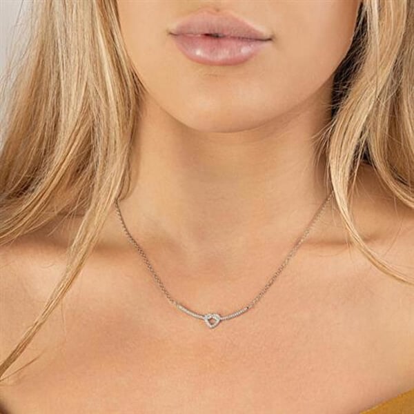 Collier - AGAIN JEWELRY - AJNA0006 - Rhodineret sølv - Glitrende hjerte - 42 cm med forlængelse