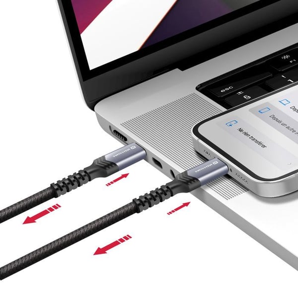 2-i-1 kabel - SWISSTEN - USB-C till Lightning - Snabbladdning 100W - 1,5m - Svart