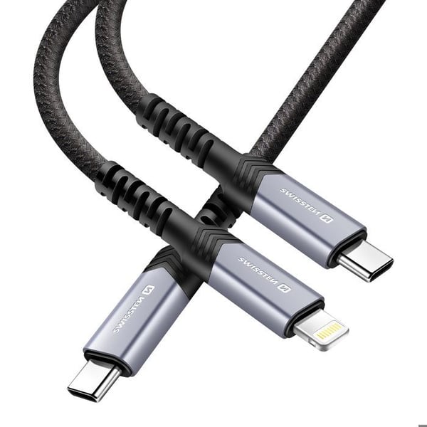 2-i-1 kabel - SWISSTEN - USB-C till Lightning - Snabbladdning 100W - 1,5m - Svart
