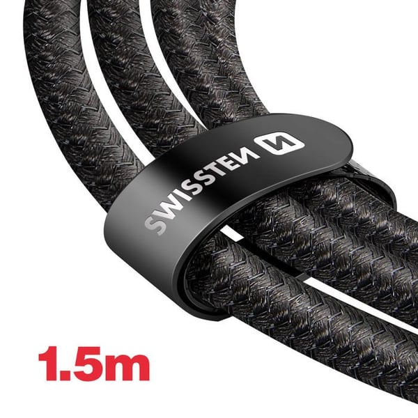 2-i-1 kabel - SWISSTEN - USB-C till Lightning - Snabbladdning 100W - 1,5m - Svart