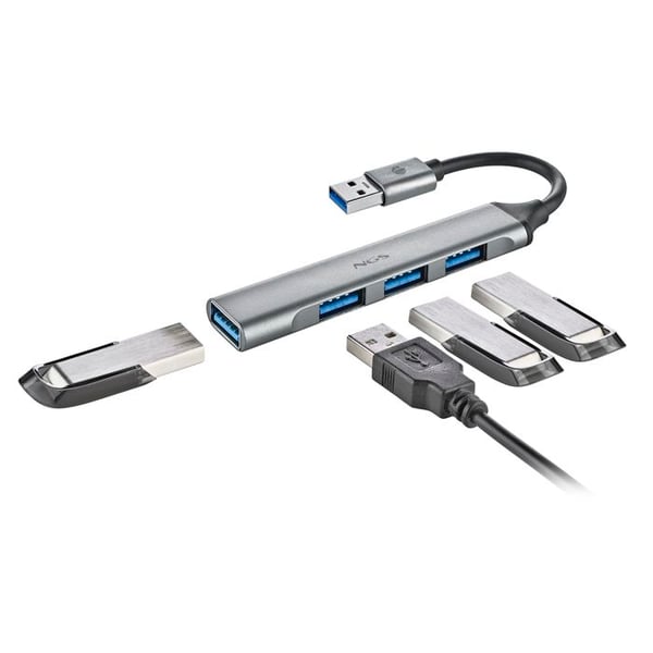 NGS IHUB 4 MICRO : USB-hubb 4 portar (1 USB 3.2 Gen1 + 3 USB 2.0), överföring 5Gbps, kompakt, aluminium