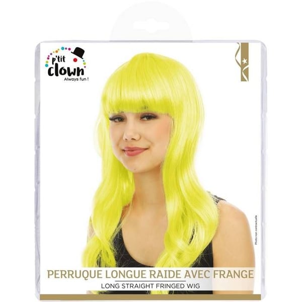 Lång rak peruk - LILLA CLOWN - 23974 - Lugg - Gul - Unisex Vuxen