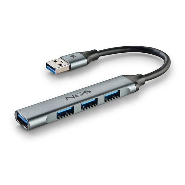 NGS IHUB 4 MICRO : USB-hubb 4 portar (1 USB 3.2 Gen1 + 3 USB 2.0), överföring 5Gbps, kompakt, aluminium