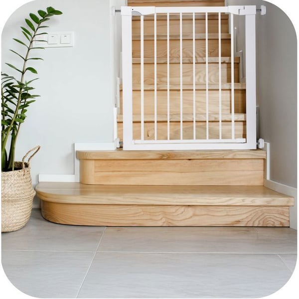 MoMi PAXI PLUS - Barnsäkerhetsgrind 75-82 cm (utdragbar 103 cm) - Dubbelöppning - Installation utan borrning - Svart