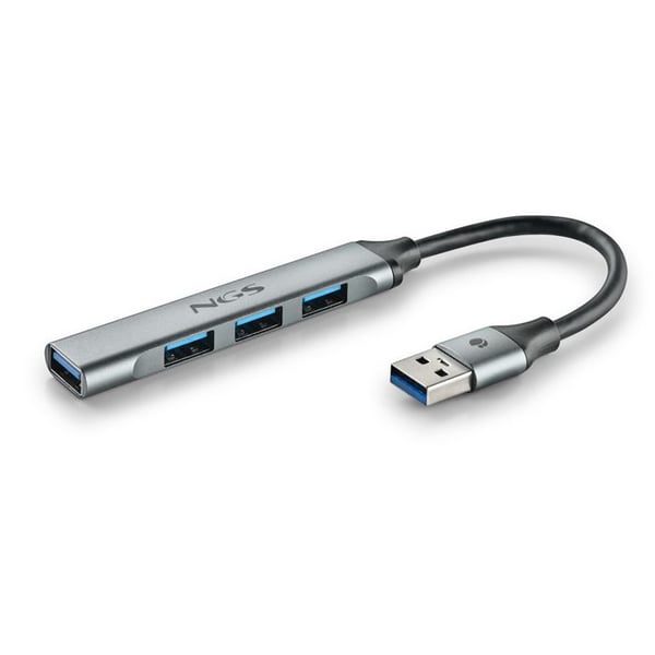 NGS IHUB 4 MICRO : USB-hubb 4 portar (1 USB 3.2 Gen1 + 3 USB 2.0), överföring 5Gbps, kompakt, aluminium