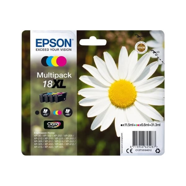 Epson bläckpatron 18XL - Paket med 4 XL svart, gul, cyan, magenta - Expression Home XP-212, 215, 225...