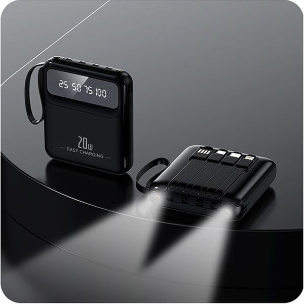 PowerBank - AVIZAR - 10000mAh - 20W - LED-skärm - Ficklampa - Kablar inkluderade