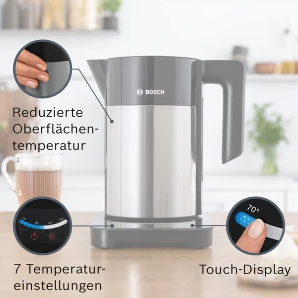 BOSCH TWK7203 programmerbar elkedel - Sort og rustfrit stål - 1,7L - 360° base - Automatisk slukning