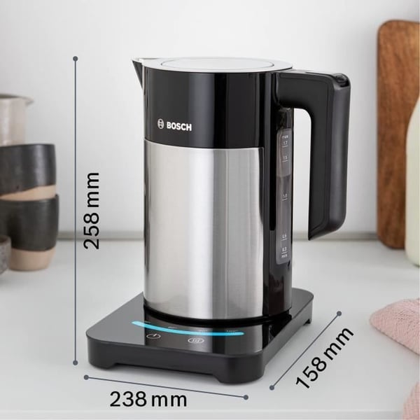 BOSCH TWK7203 programmerbar elkedel - Sort og rustfrit stål - 1,7L - 360° base - Automatisk slukning