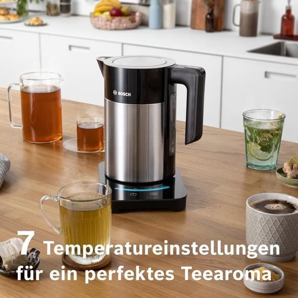 BOSCH TWK7203 programmerbar elkedel - Sort og rustfrit stål - 1,7L - 360° base - Automatisk slukning