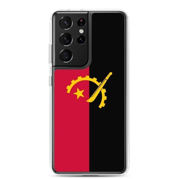 Telefonfodral – Angola flagga – Kompatibel med Samsung Galaxy S21 – Mjukt fodral – Slitstarkt och stötsäkert – Pixelforma