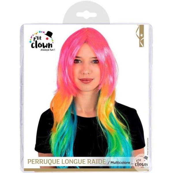 Lång rak peruk - LILLA CLOWN - 18676 - Flerfärgad - Vuxen - Unisex