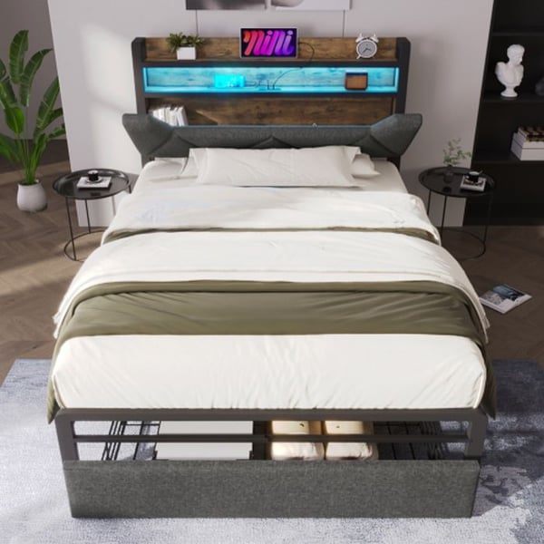 Klapseng - MUVOE - 90 x 200 cm - USB Type C - LED-belysning - Opbevaringsskuffer