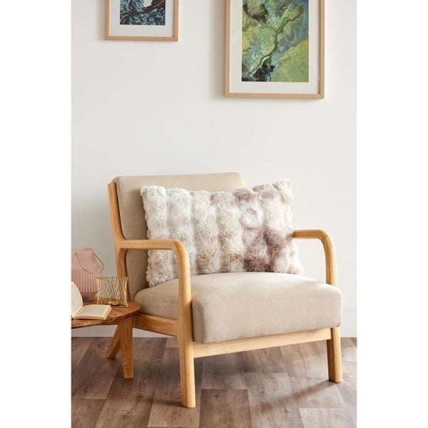 Avtagbar tryckt kudde i polyester med konstpäls "Astra" alla storlekar Le fil d'Ariane - Astra Taupe - Kudden 40 x 60 cm