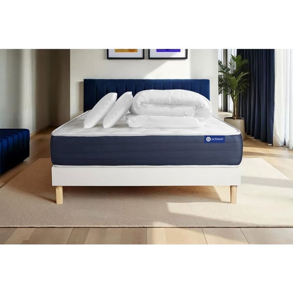 Komplett sängpaket 160x200 cm - Madrass + Sängbotten Vit (i kit) + 2 kuddar + Täcke - Actimemo Sl