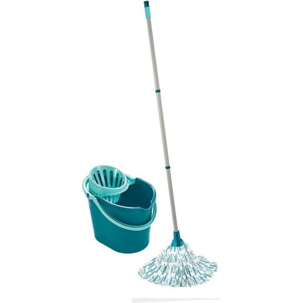 Sæt med sæbeskure og spand med wringer Leifheit Classic 56792, moppe med meget absorberende viskose, spand med wringer 12 L, turkis