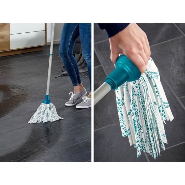 Sæt med sæbeskure og spand med wringer Leifheit Classic 56792, moppe med meget absorberende viskose, spand med wringer 12 L, turkis