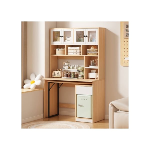 Kontor kabinet - Naturlig hvid - 180 cm - Multifunktionel opbevaringsplads - Akryl døre