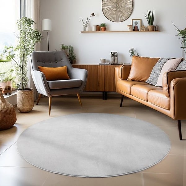 Ayyildiz Modern design matta Silver 160 cm rund korta fibrer, Enfärgad, för Vardagsrum, halkfri baksida