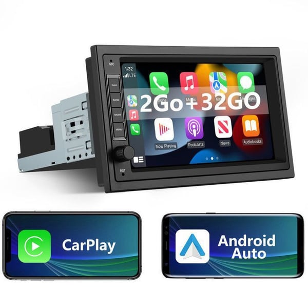 AWESAFE Bilradio 1 Din 2 Din Universell 2Go+32Go Android 12 med 7'' Touchskärm Carplay Android Auto FM RDS GPS