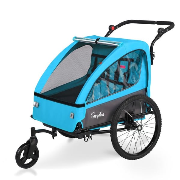 SEPNINE BT920 Børnecykeltrailer og sammenklappelig rummelig 2-i-1 barnevogn med affjedring