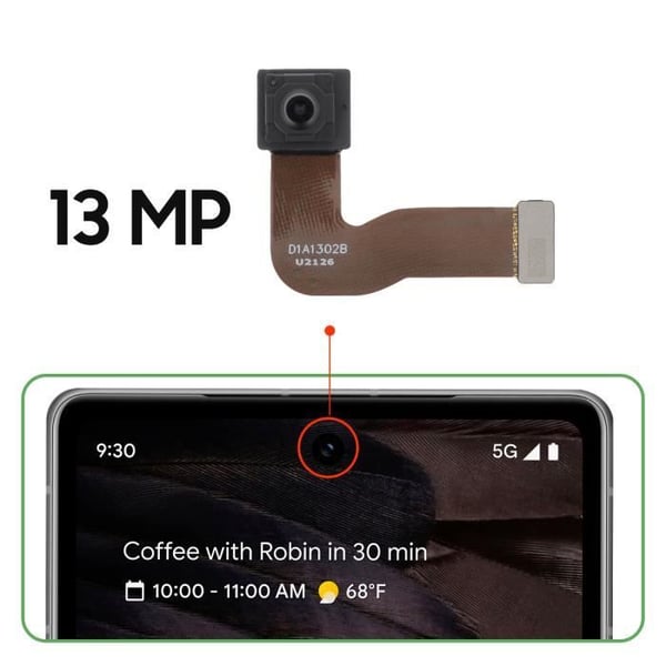 Frontkamera för Google Pixel 7a - AVIZAR - 13MP Selfie Sensor - Svart