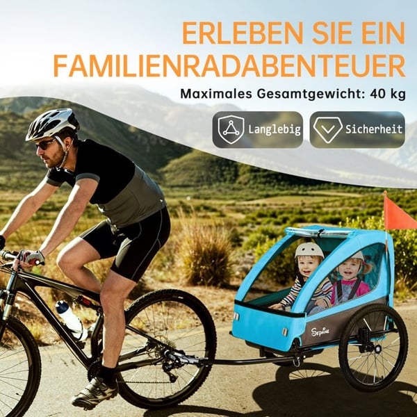 SEPNINE BT920 Børnecykeltrailer og sammenklappelig rummelig 2-i-1 barnevogn med affjedring