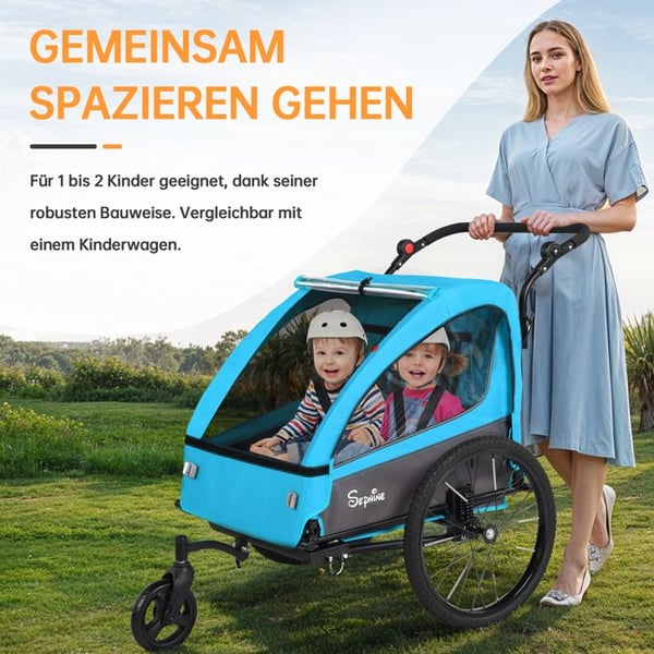 SEPNINE BT920 Børnecykeltrailer og sammenklappelig rummelig 2-i-1 barnevogn med affjedring