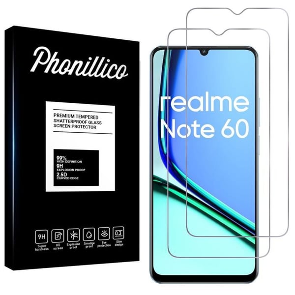 Härdat Glas - Phonillico® - Realme Note 60 - Pack om 2 - Repellerande mot repor - Skärmskydd