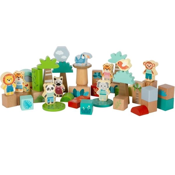 Byggklossar - SMALL FOOT COMPANY - Jungle Friends - 50 delar - Certifierat FSC-trä - Blandat