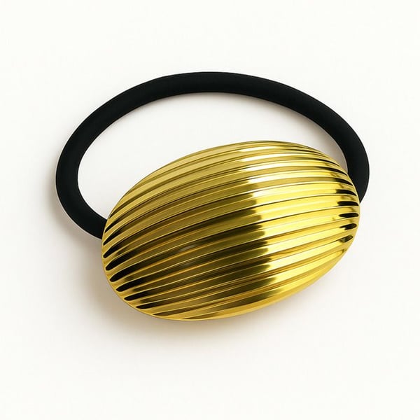 Hårsnodd - AVIZAR - Rund Ribbad Manschett - Guld Svart - Snygg - Bekväm