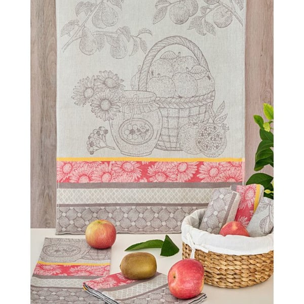 Set med 6 kökshanddukar med tryck "Marknadsfrukter" 50 x 70 cm Egyptisk bomull