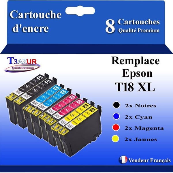 T3AZUR - 8x Kompatibla Patroner med Epson 18XL 18 XL ersätter Epson Expression Home XP102 XP202 XP205 XP212 XP215