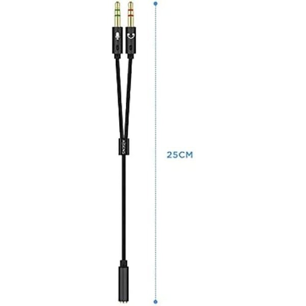 AISENS A128-0418 Ljudadapterkabel Jack 3,5 4pins/H-2xJack 3,5 3pins/M, svart, 25 cm